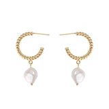 18K 925 Silver Braid Roped Circle &Pearl Stud Earrings TLE2159