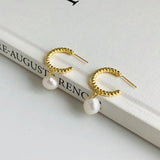 18K 925 Silver Braid Roped Circle &Pearl Stud Earrings TLE2159