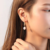 18K 925 Silver Braid Roped Circle &Pearl Stud Earrings TLE2159