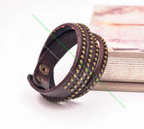Motorcycle Brass Claw Beads Rivet Studs Leather Bracelet