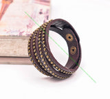 Motorcycle Brass Claw Beads Rivet Studs Leather Bracelet