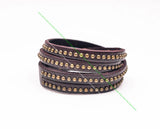 Motorcycle Brass Claw Beads Rivet Studs Leather Bracelet