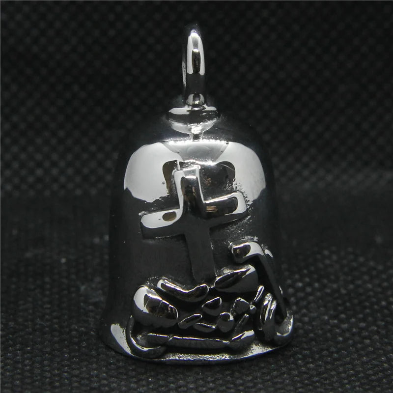 Motorbiker Cross Bell Pendant Stainless Steel Bell Pendant