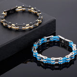 Motorcycle Chain Bracelet Two-Tone Steel CZ Crystals Rock Roll Style