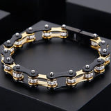 Motorcycle Chain Bracelet Two-Tone Steel CZ Crystals Rock Roll Style