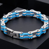 Motorcycle Chain Bracelet Two-Tone Steel CZ Crystals Rock Roll Style
