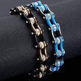 Motorcycle Chain Bracelet Two-Tone Steel CZ Crystals Rock Roll Style