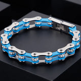 Motorcycle Chain Bracelet Two-Tone Steel CZ Crystals Rock Roll Style