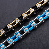 Motorcycle Chain Bracelet Two-Tone Steel CZ Crystals Rock Roll Style