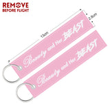 Beauty & Beast Embroidery Keychain Pink