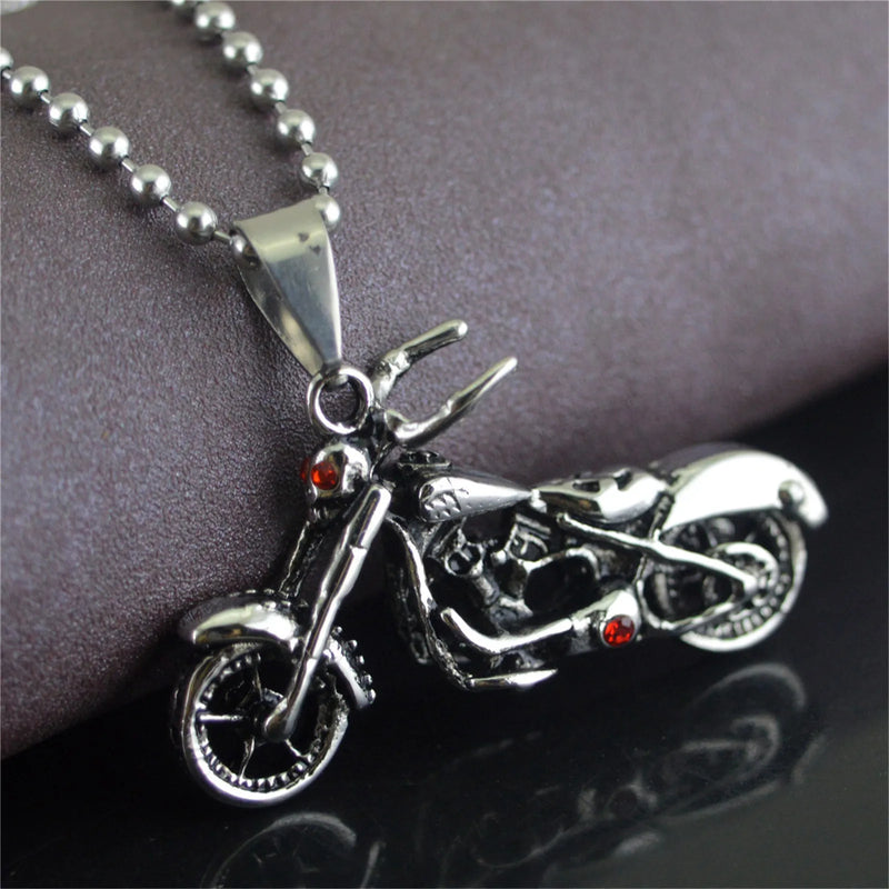 Motorcycle Necklace Stainless Steel Rider's Pendant Retro Punk Rock Style