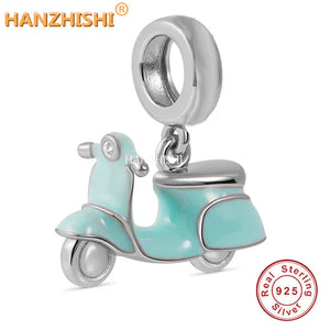 925 Silver Green Bike Pendant Necklace for Her