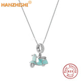 925 Silver Green Bike Pendant Necklace for Her