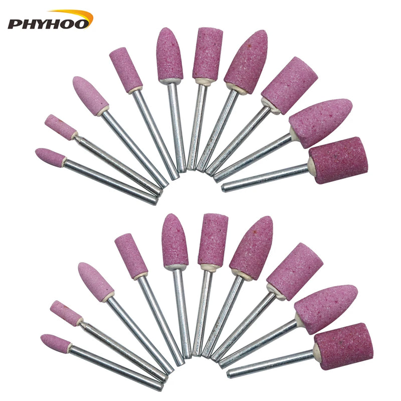 20PCS Mounted Abrasive Stone Grinding Head Polishing Wheels 3mm Mandrel