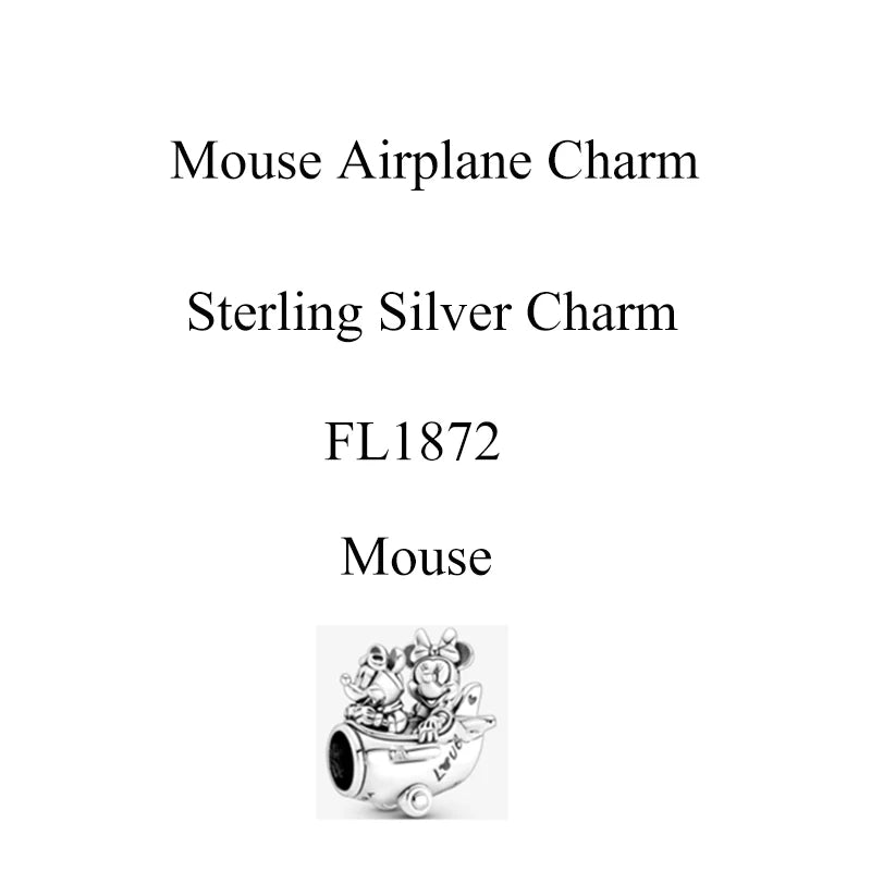 Mouse Airplane Charm Holiday 925 Silver Accessories For Women DIY Bracelet