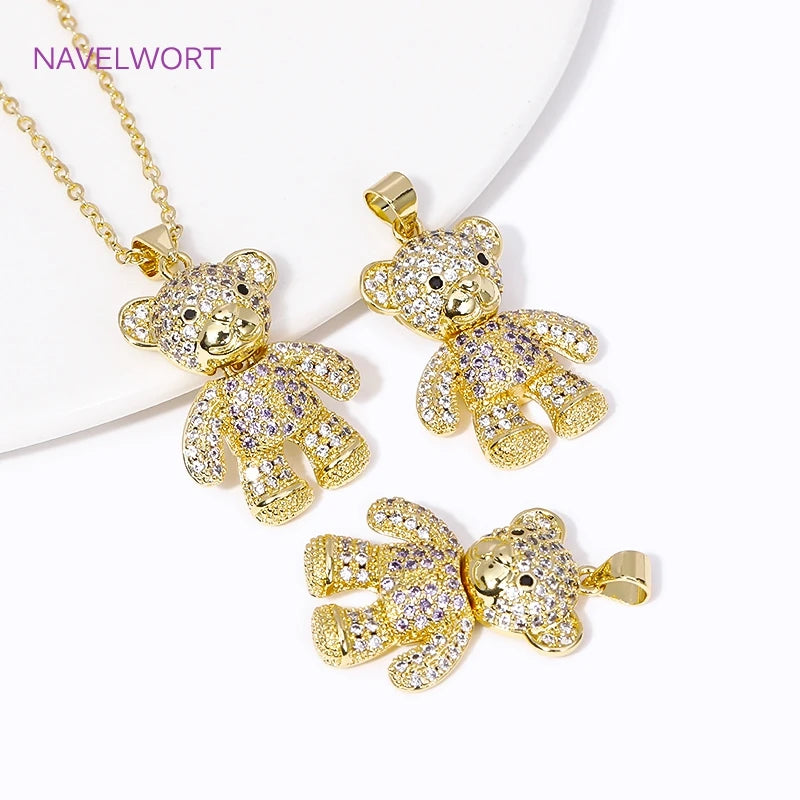 Bear Pendant Necklace for Women 18K Plated Zircon Jewelry
