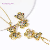 Bear Pendant Necklace for Women 18K Plated Zircon Jewelry
