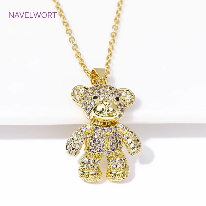 Bear Pendant Necklace for Women 18K Plated Zircon Jewelry