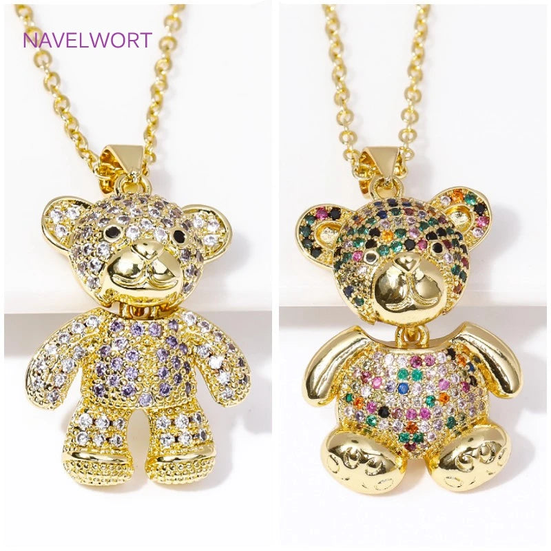 Bear Pendant Necklace for Women 18K Plated Zircon Jewelry