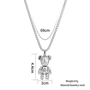 Violent Bear Pendant Necklace Titanium Steel HipHop Punk Sweater Chain
