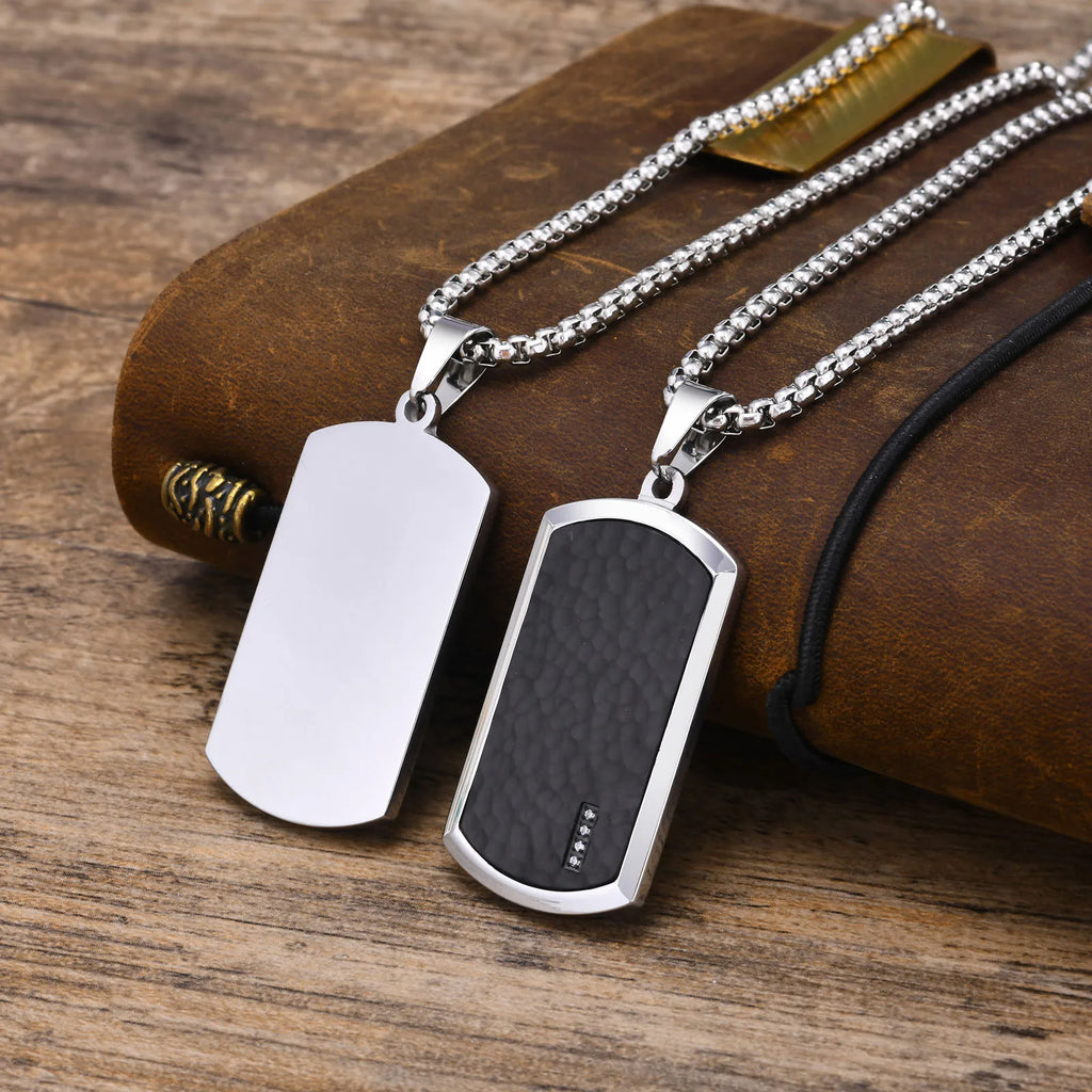 Mprainbow Men Hammered Dog Tag Necklace Stainless Steel Square Collar