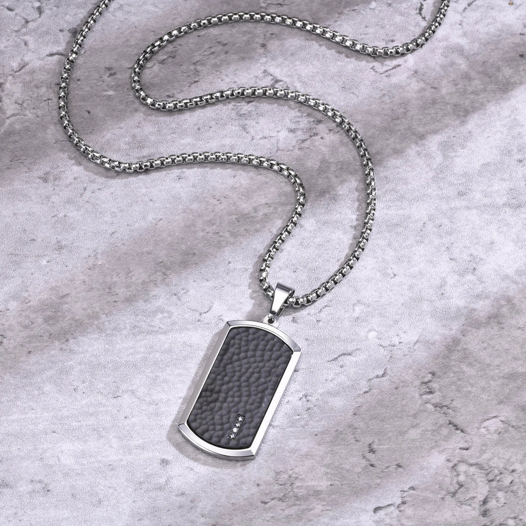 Mprainbow Men Hammered Dog Tag Necklace Stainless Steel Square Collar