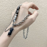 Mprainbow Men Stone Choker Necklaces Double Layers Chain Collar