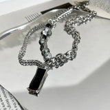 Mprainbow Men Stone Choker Necklaces Double Layers Chain Collar