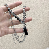 Mprainbow Men Stone Choker Necklaces Double Layers Chain Collar