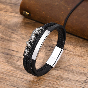 Mprainbow Dragon Charm Bracelet, Leather Rope Wristband for Him