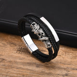 Mprainbow Dragon Charm Bracelet, Leather Rope Wristband for Him