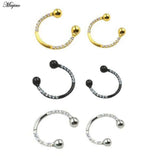 16G Titanium Steel Horseshoe Ring Zircon Earrings Nose Ring