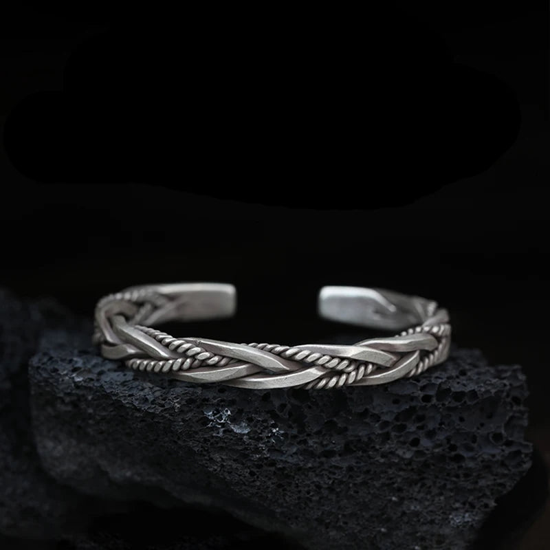 Mtel Twisted Woven Bracelet for Man Neutral Retro Thai Unique Couple Opening Bra