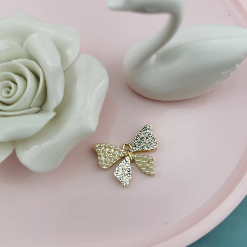 10PCS Pearl/Rhinestone Butterfly Charms Alloy Insect Pendants