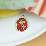 10pcs Love Rose Enamel Charms Earrings Metal Flower Pendant DIY Jewelry
