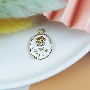 10pcs Love Rose Enamel Charms Earrings Metal Flower Pendant DIY Jewelry