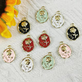 10pcs Love Rose Enamel Charms Earrings Metal Flower Pendant DIY Jewelry