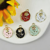 10pcs Love Rose Enamel Charms Earrings Metal Flower Pendant DIY Jewelry