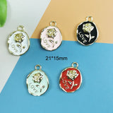 10pcs Love Rose Enamel Charms Earrings Metal Flower Pendant DIY Jewelry