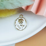 10pcs Love Rose Enamel Charms Earrings Metal Flower Pendant DIY Jewelry