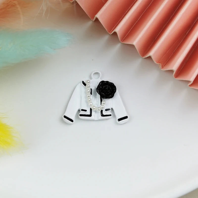 10pcs Pearl Necklace Enamel Charms Alloy Pendant for Keychain Earrings DIY
