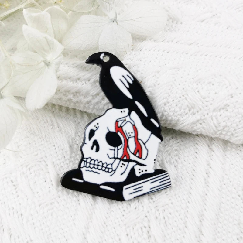 10pcs Punk Fire Skull Bird Blood Skull Acrylic Charms Earrings Pendant