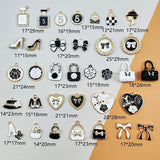 36pcs Lady Bag Camellia Flower Coat High Heel Enamel Charms Black&White Pendant