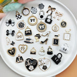 36pcs Lady Bag Camellia Flower Coat High Heel Enamel Charms Black&White Pendant
