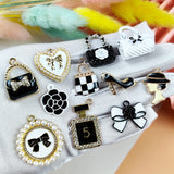36pcs Lady Bag Camellia Flower Coat High Heel Enamel Charms Black&White Pendant
