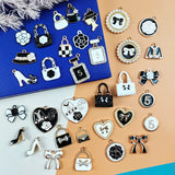36pcs Lady Bag Camellia Flower Coat High Heel Enamel Charms Black&White Pendant