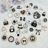 36pcs Lady Bag Camellia Flower Coat High Heel Enamel Charms Black&White Pendant