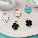Colorful Four-leaf Clover Enamel Charms Earrings Alloy Pendants