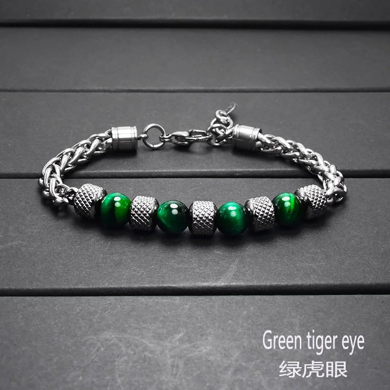 Natural Stone Stainless Steel Bracelet for Men Women