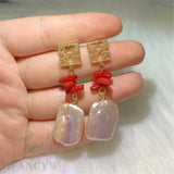 Colorful Baroque Pearl Long Earrings 18k Ear Studs for Women